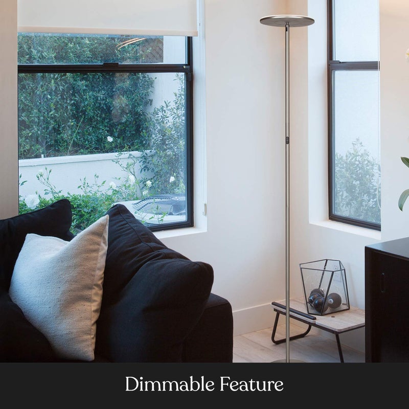 Brightech Sky Flux Dimmable LED Floor Lamp â€“ Super Bright Floor Lamp with 3 Light Modes for Living Room, Office â€“ Torchiere Standing Touch-Lamp, Tall Torch Lamp for Bedroom & Reading - Nickel - Image 4